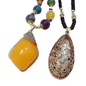 National Style Imitation Beeswax Long Pendant Drop Water Necklace